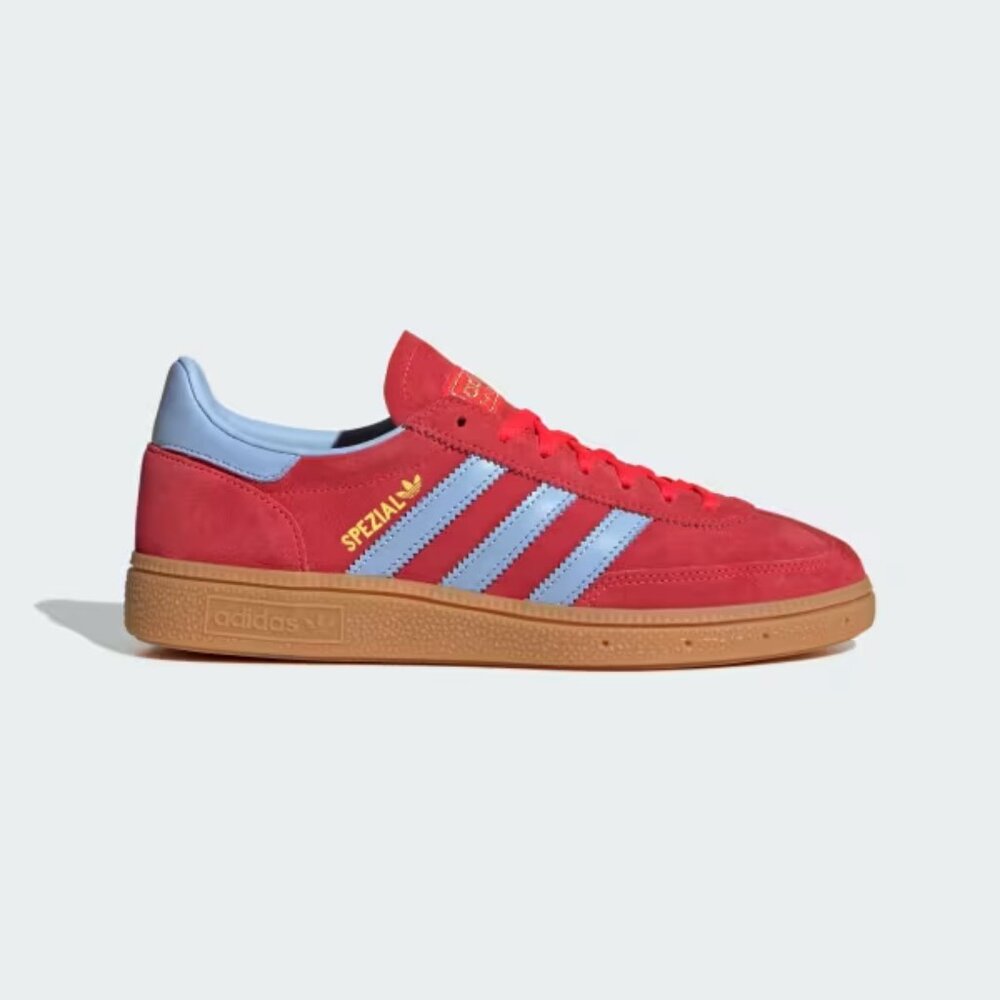 Adidas Handball Spezial Lucid Red Glow Blue Gum Womens JR3607 NEW Multi Sz - Picture 2 of 7